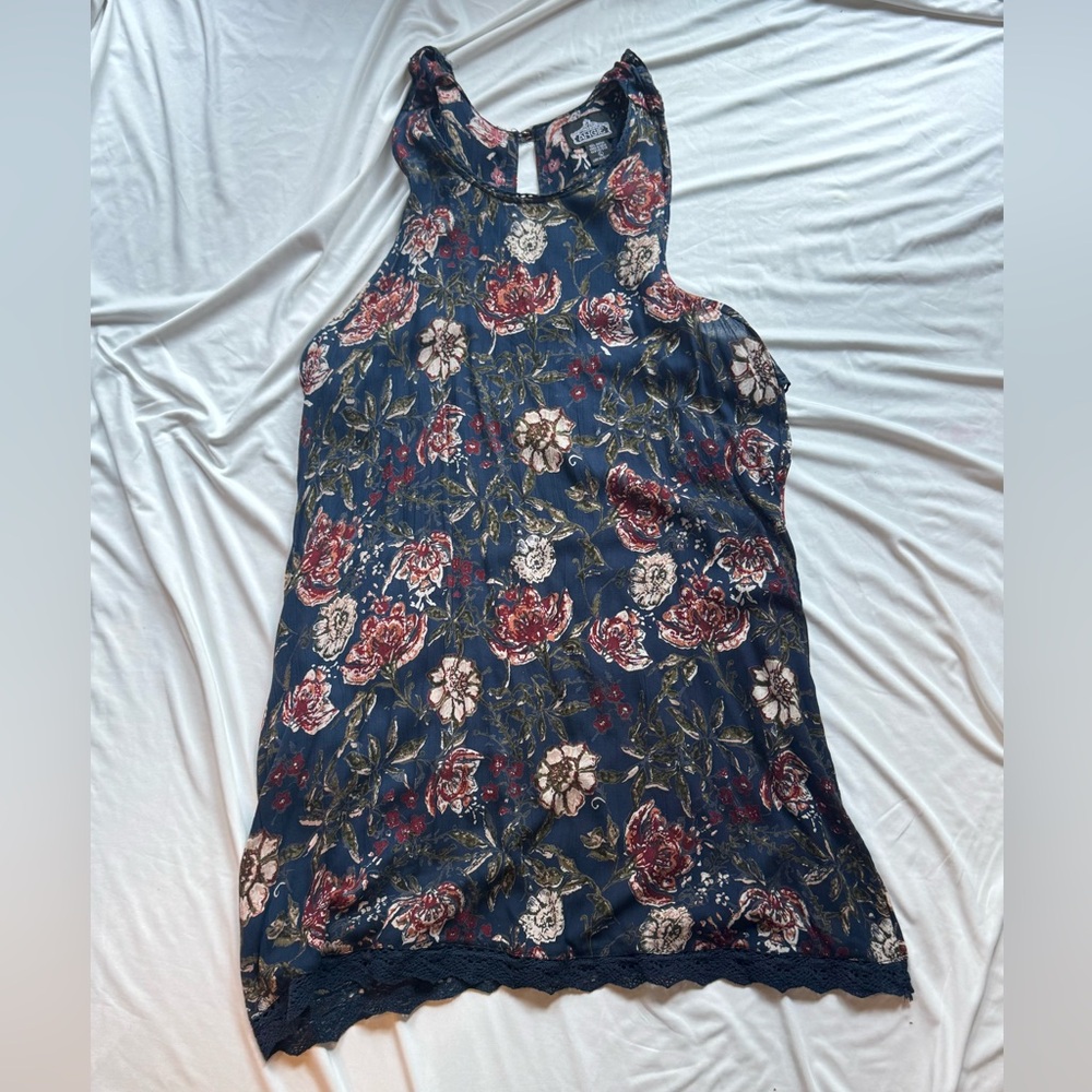 Angie Navy Floral Lace-Trim Camisole